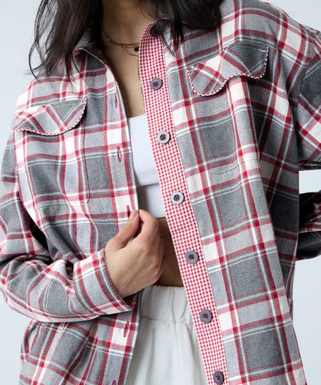 Plaid Garnet Women Shackets