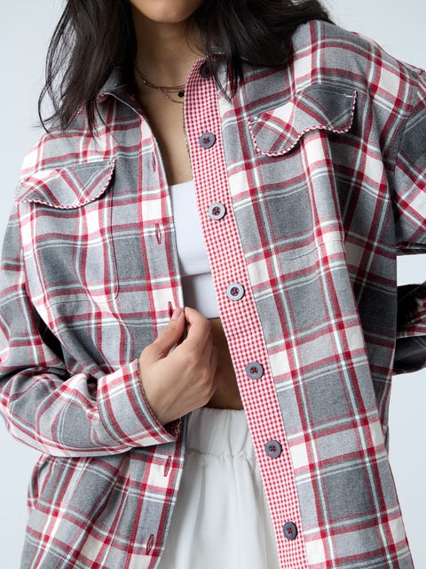 Plaid Garnet Women Shackets