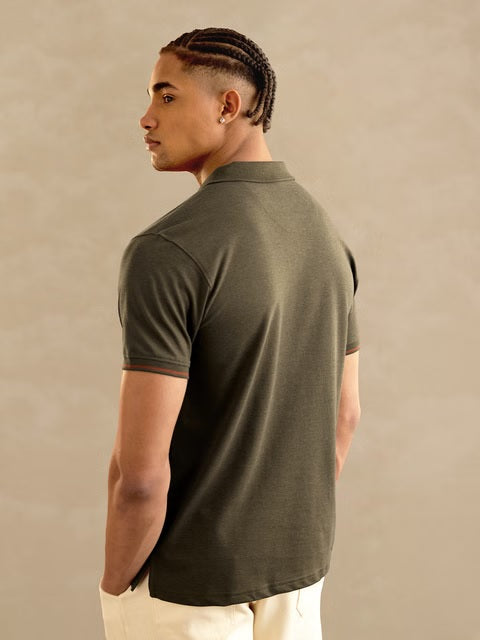 Solids Olive Zipper Polos