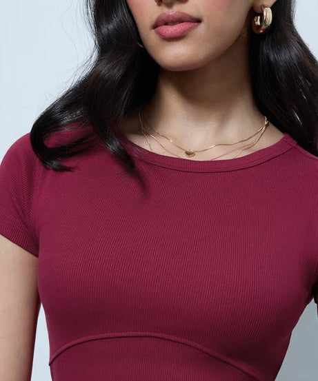 Ribbed Top Raspberry Women T-Shirts