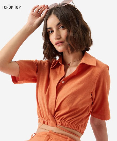 Solids Rust Women Cropped Shirts