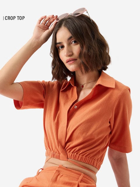 Solids Rust Women Cropped Shirts