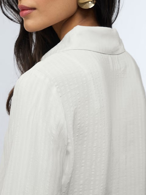 Side Rouching Off White Women Shirts
