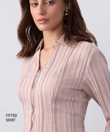 Zipper Rosebud Women Fitted Shirts
