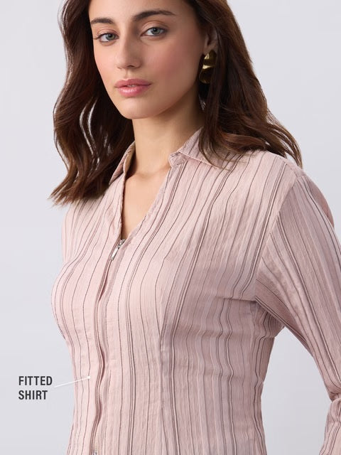 Zipper Rosebud Women Fitted Shirts