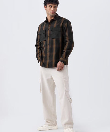 Plaid Black & Brown Men Utility Shirts