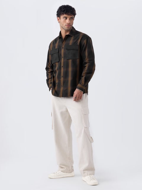 Plaid Black & Brown Men Utility Shirts