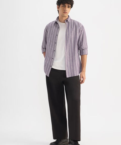 Stripes Berry Plum Cotton Linen Shirts