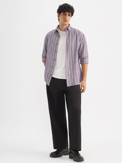 Stripes Berry Plum Cotton Linen Shirts