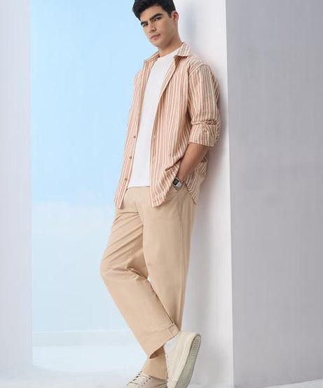 Stripes Apricot Cotton Linen Shirts