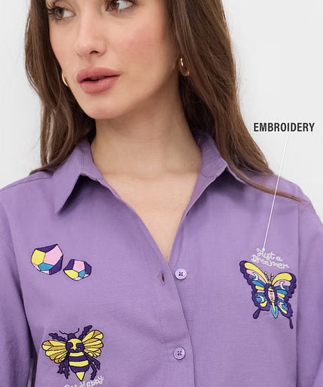Cotton Linen Butterfly Women Shirts