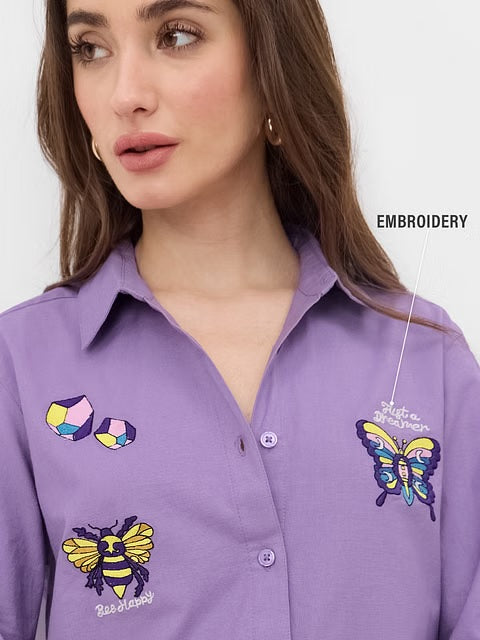 Cotton Linen Butterfly Women Shirts