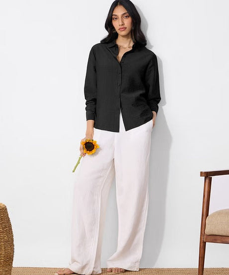 Back Tie Up Black Women Shirts