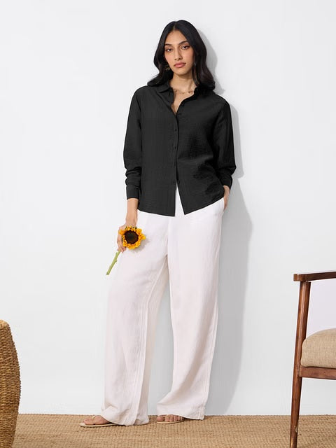 Back Tie Up Black Women Shirts