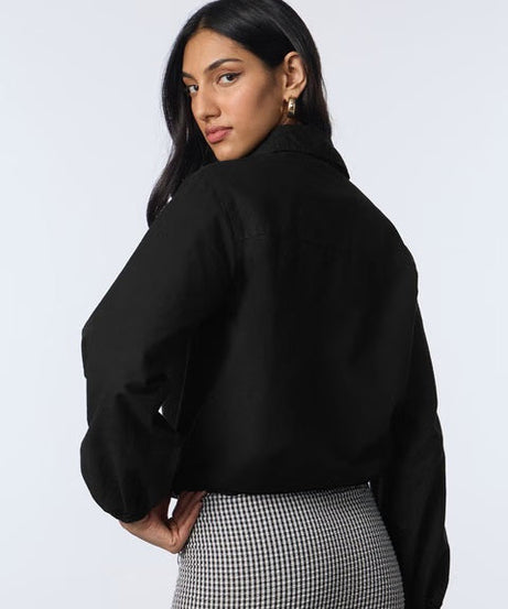 Cotton Linen Carbon Black Women Shackets