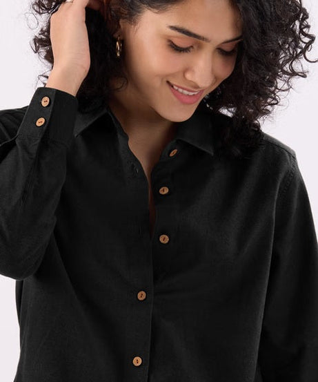 Cotton Linen Black Women Shirts