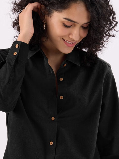 Cotton Linen Black Women Shirts