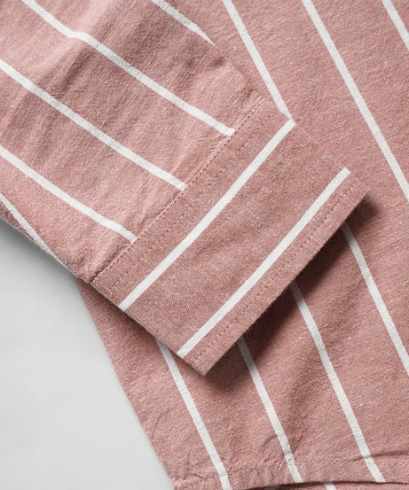 Cotton Linen Stripes Cardinal Women Boyfriend Shirts