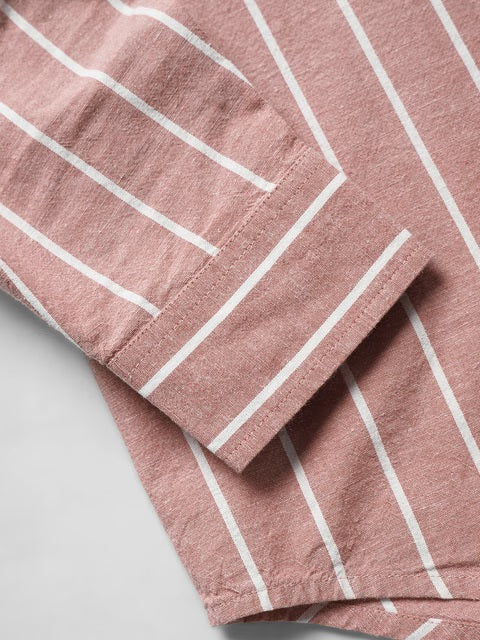 Cotton Linen Stripes Cardinal Women Boyfriend Shirts