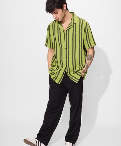Stripes Lime Men Textured Shirts