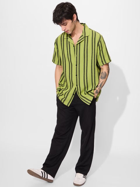 Stripes Lime Men Textured Shirts