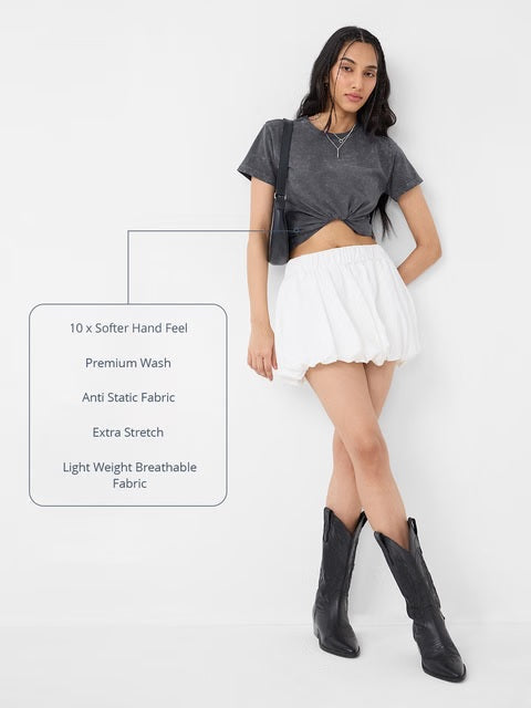 Solids Charcoal Grey Women T-Shirts