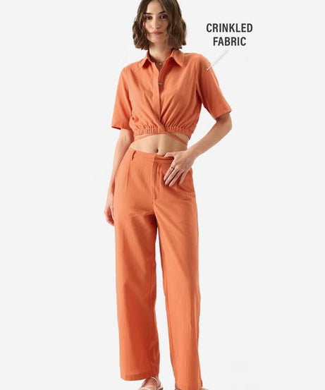 Solids Rust Women Cropped Shirts