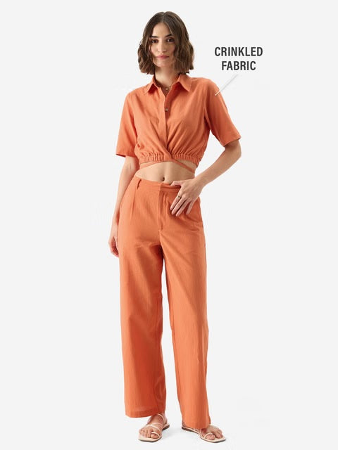 Solids Rust Women Cropped Shirts