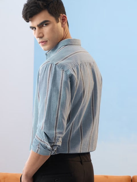 Stripes Lagoon Cotton Linen Shirts