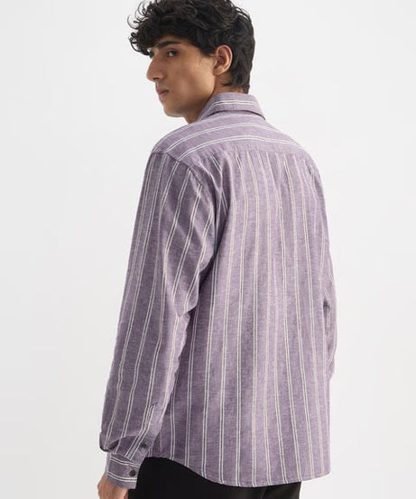 Stripes Berry Plum Cotton Linen Shirts