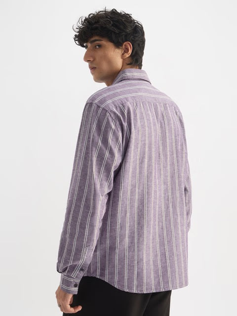 Stripes Berry Plum Cotton Linen Shirts