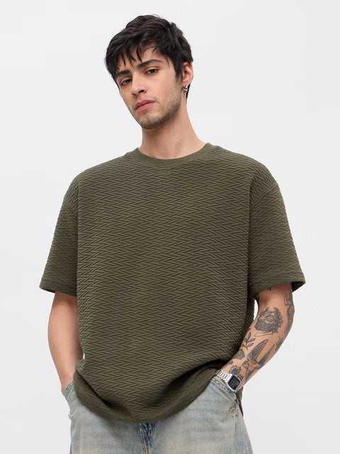 Textured Olive Oversized T-Shirts