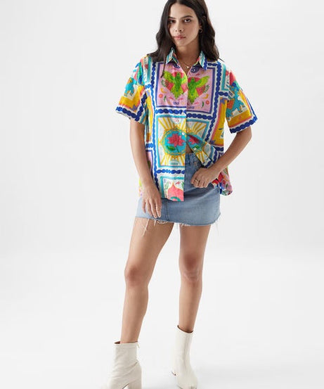 Vintage Stamps Women Boyfriend Shirts