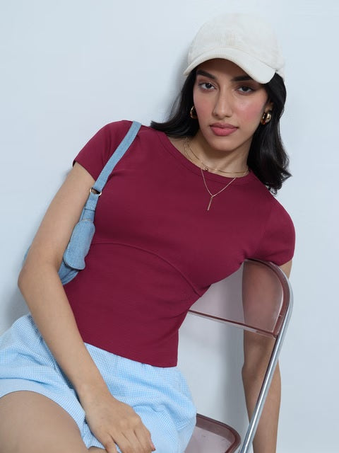 Ribbed Top Raspberry Women T-Shirts