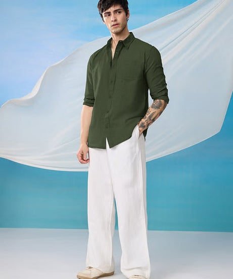 Ivy Green Cotton Linen Shirts
