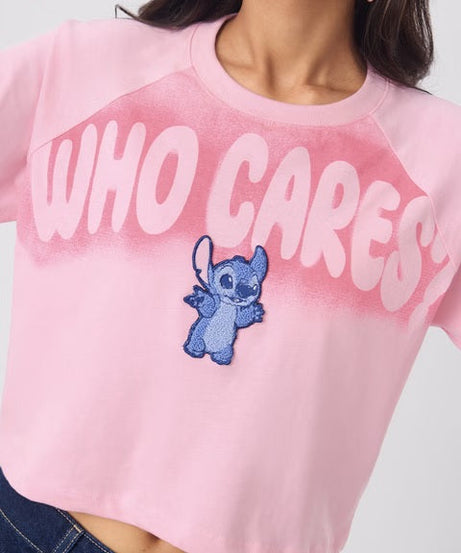 Lilo & Stitch Who Cares Women Oversized Cropped T-Shirts