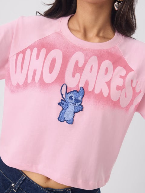 Lilo & Stitch Who Cares Women Oversized Cropped T-Shirts