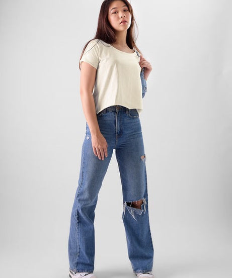 Slub Off-white Women Relaxed Fit T-Shirts