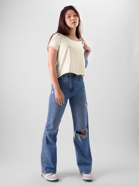 Slub Off-white Women Relaxed Fit T-Shirts