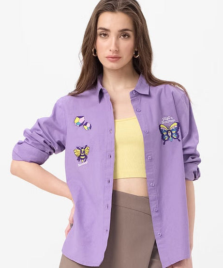 Cotton Linen Butterfly Women Shirts