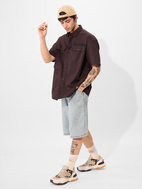 Solids Oak Brown Oversized Shirts