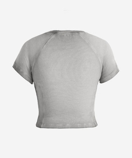 Ribbed Acid Wash Tee Grey Women T-Shirts