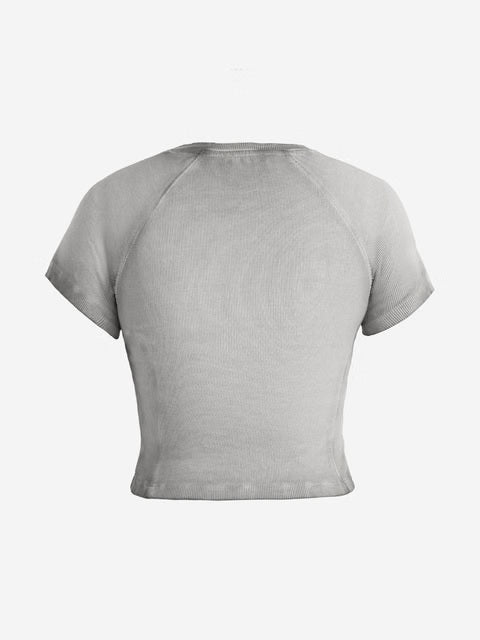 Ribbed Acid Wash Tee Grey Women T-Shirts