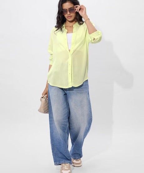 Textured Light Lime Women Boyfriend Shirts