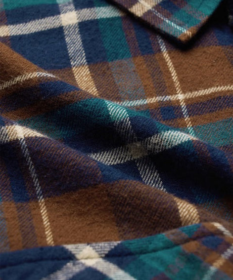 Plaid Brown And Navy Men Utility Shirts