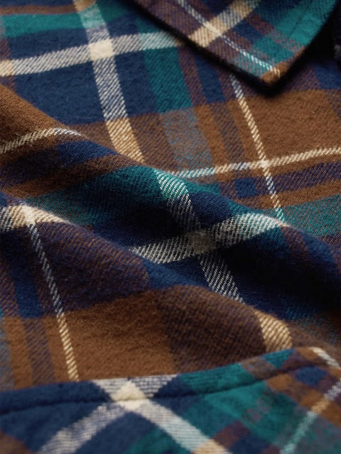 Plaid Brown And Navy Men Utility Shirts