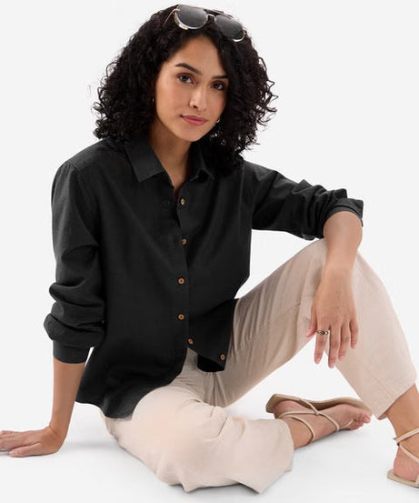 Cotton Linen Black Women Shirts