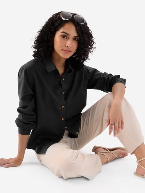 Cotton Linen Black Women Shirts