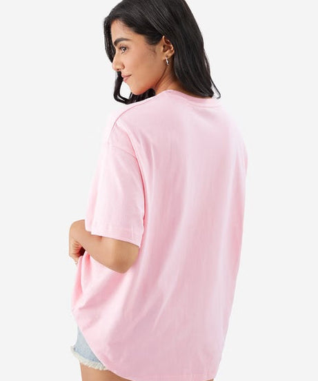 Solids Baby Pink Women Oversized T-Shirts