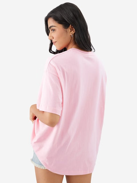 Solids Baby Pink Women Oversized T-Shirts